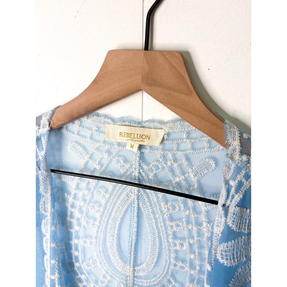 Rebellion Blue Duster Kimono Medium Beach Swim Coverup Lightweight Boho Flowy - Picture 8 of 8